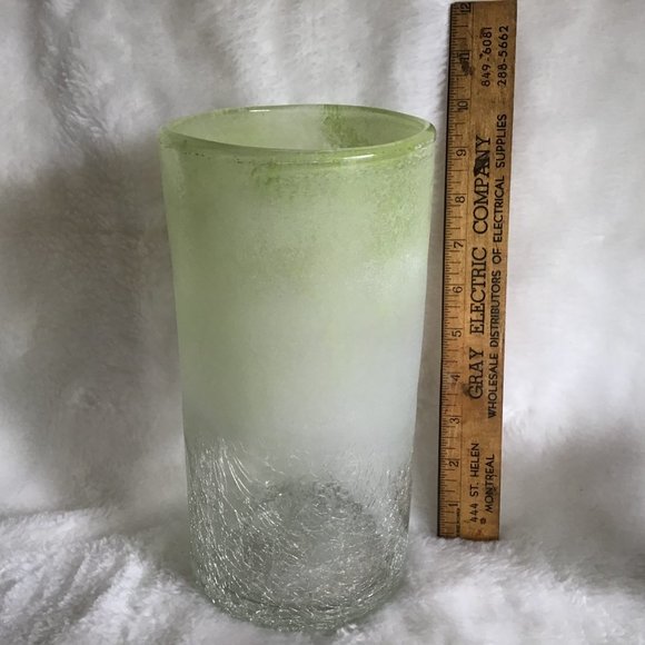 Hand Blown Tall Glass Art Vase or Pillar Candle Holder Color Sea Glass Green - Picture 2 of 7